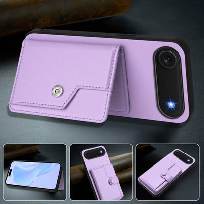 For iPhone Air Button Card Bag RFID Anti-theft Phone Case(Purple) - iPhone Air Cases by buy2fix | Online Shopping UK | buy2fix