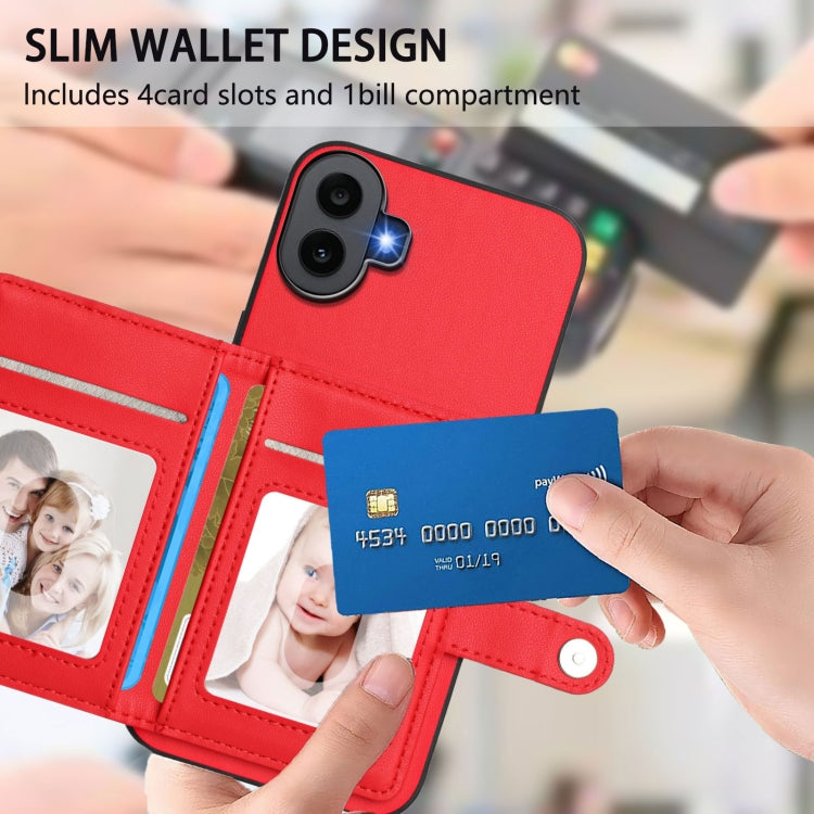 For Nothing CMF Phone 1 Button Card Bag RFID Anti-theft Phone Case(Red) - Nothing Cases by buy2fix | Online Shopping UK | buy2fix