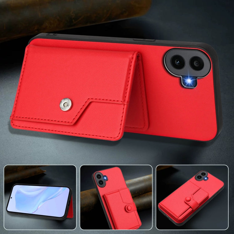 For Nothing CMF Phone 1 Button Card Bag RFID Anti-theft Phone Case(Red) - Nothing Cases by buy2fix | Online Shopping UK | buy2fix