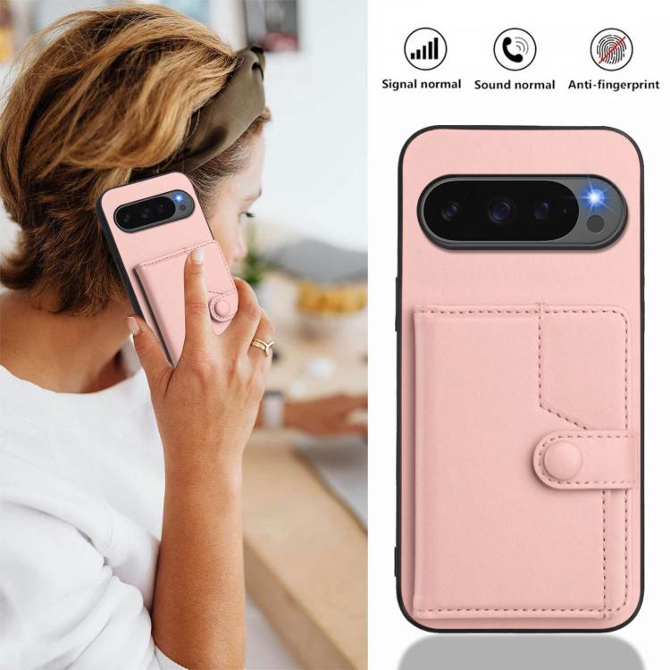 For Google Pixel 10 Pro XL Button Card Bag RFID Anti-theft Phone Case(Pink) - Google Cases by buy2fix | Online Shopping UK | buy2fix