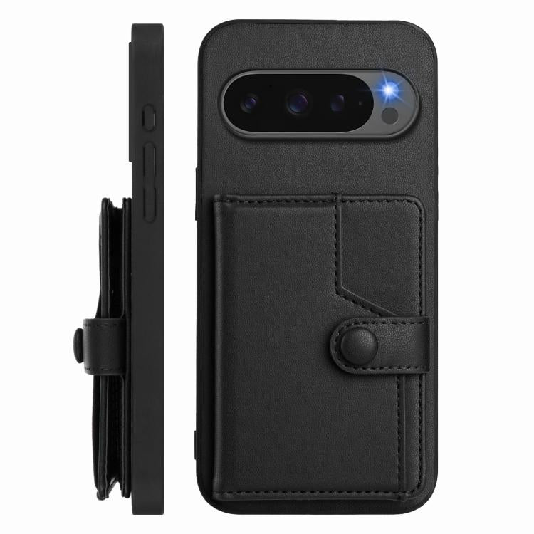 For Google Pixel 10 Pro XL Button Card Bag RFID Anti-theft Phone Case(Black) - Google Cases by buy2fix | Online Shopping UK | buy2fix