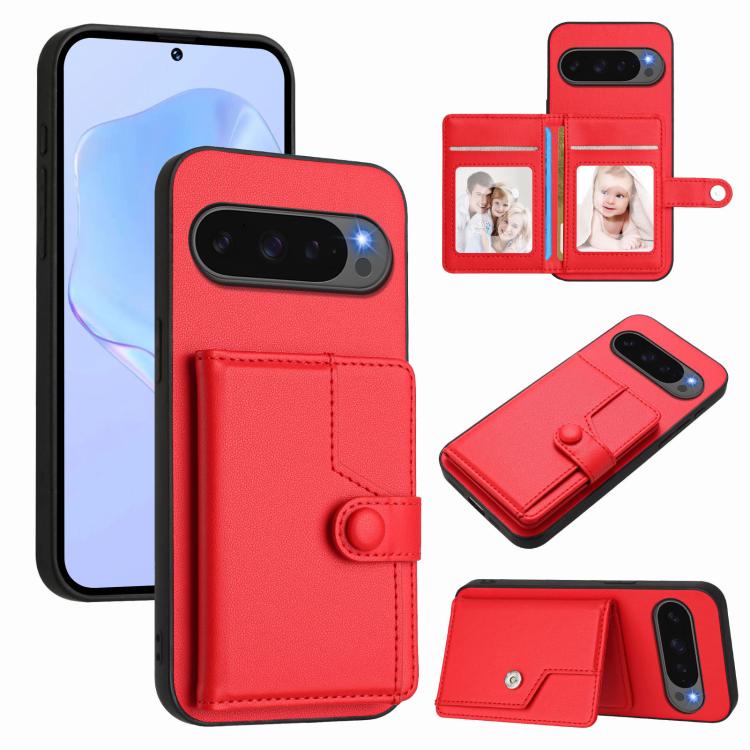 For Google Pixel 10 Pro XL Button Card Bag RFID Anti-theft Phone Case(Red) - Google Cases by buy2fix | Online Shopping UK | buy2fix