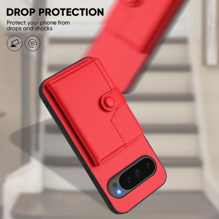 For Google Pixel 10 Pro XL Button Card Bag RFID Anti-theft Phone Case(Red) - Google Cases by buy2fix | Online Shopping UK | buy2fix