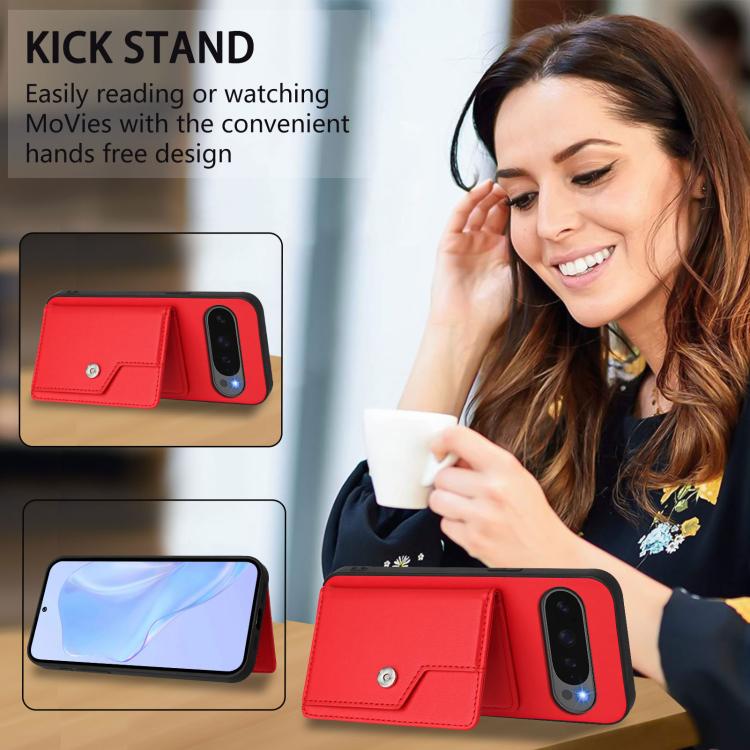 For Google Pixel 10 Pro XL Button Card Bag RFID Anti-theft Phone Case(Red) - Google Cases by buy2fix | Online Shopping UK | buy2fix