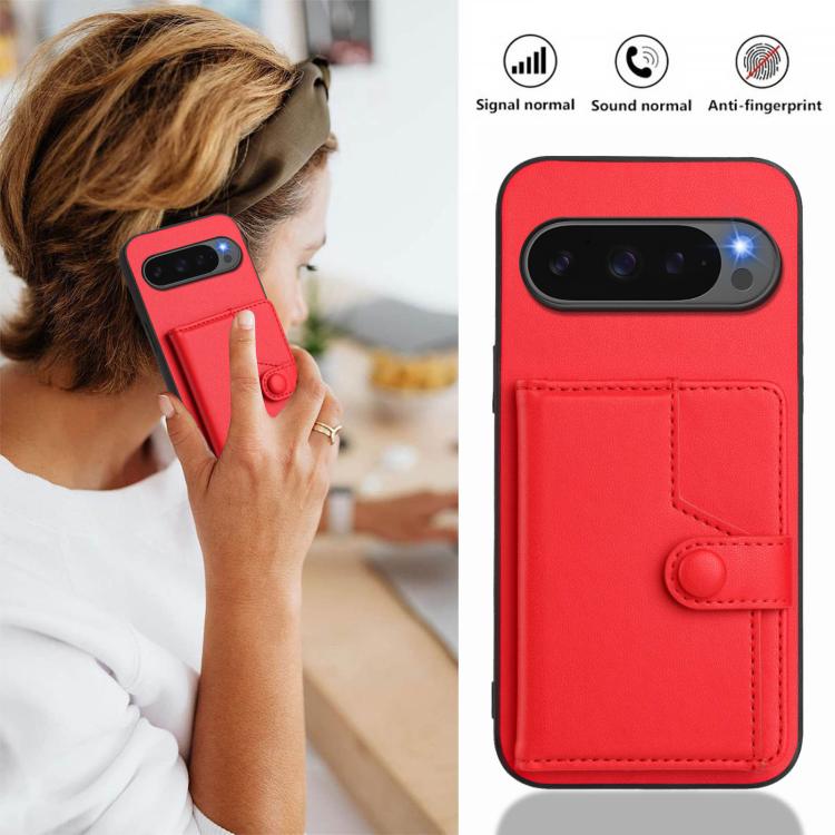 For Google Pixel 10 Pro XL Button Card Bag RFID Anti-theft Phone Case(Red) - Google Cases by buy2fix | Online Shopping UK | buy2fix