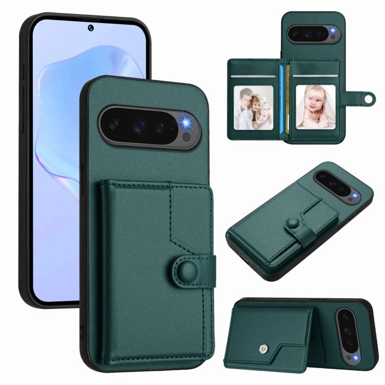For Google Pixel 10 Pro XL Button Card Bag RFID Anti-theft Phone Case(Green) - Google Cases by buy2fix | Online Shopping UK | buy2fix