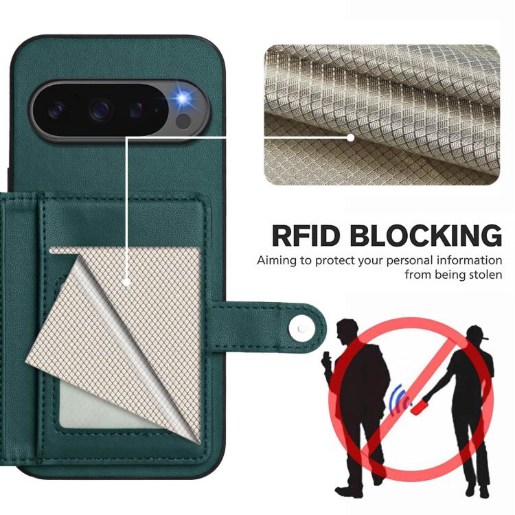 For Google Pixel 10 Pro XL Button Card Bag RFID Anti-theft Phone Case(Green) - Google Cases by buy2fix | Online Shopping UK | buy2fix