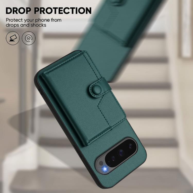 For Google Pixel 10 Pro XL Button Card Bag RFID Anti-theft Phone Case(Green) - Google Cases by buy2fix | Online Shopping UK | buy2fix