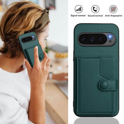 For Google Pixel 10 Pro XL Button Card Bag RFID Anti-theft Phone Case(Green) - Google Cases by buy2fix | Online Shopping UK | buy2fix