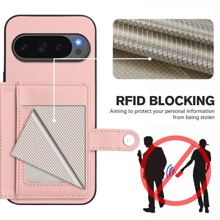For Google Pixel 10 / 10 Pro Button Card Bag RFID Anti-theft Phone Case(Pink) - Google Cases by buy2fix | Online Shopping UK | buy2fix