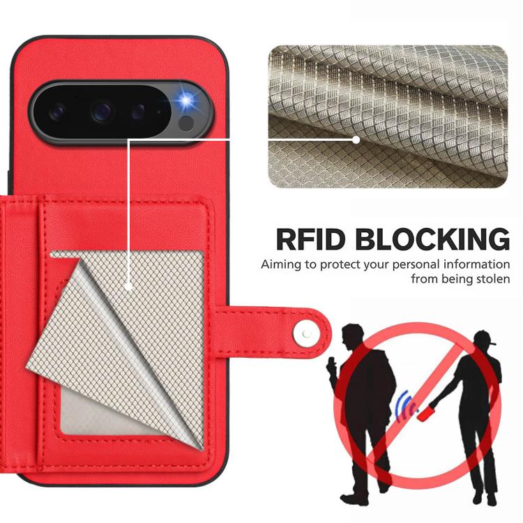 For Google Pixel 10 / 10 Pro Button Card Bag RFID Anti-theft Phone Case(Red) - Google Cases by buy2fix | Online Shopping UK | buy2fix