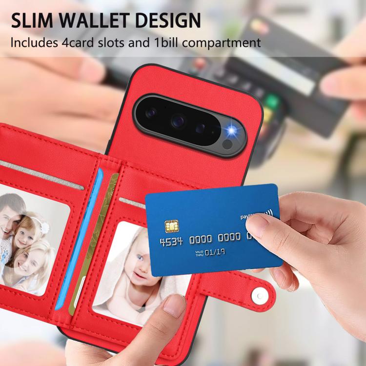 For Google Pixel 10 / 10 Pro Button Card Bag RFID Anti-theft Phone Case(Red) - Google Cases by buy2fix | Online Shopping UK | buy2fix