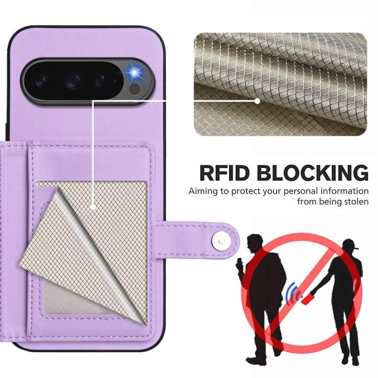 For Google Pixel 10 / 10 Pro Button Card Bag RFID Anti-theft Phone Case(Purple) - Google Cases by buy2fix | Online Shopping UK | buy2fix