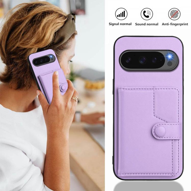 For Google Pixel 10 / 10 Pro Button Card Bag RFID Anti-theft Phone Case(Purple) - Google Cases by buy2fix | Online Shopping UK | buy2fix