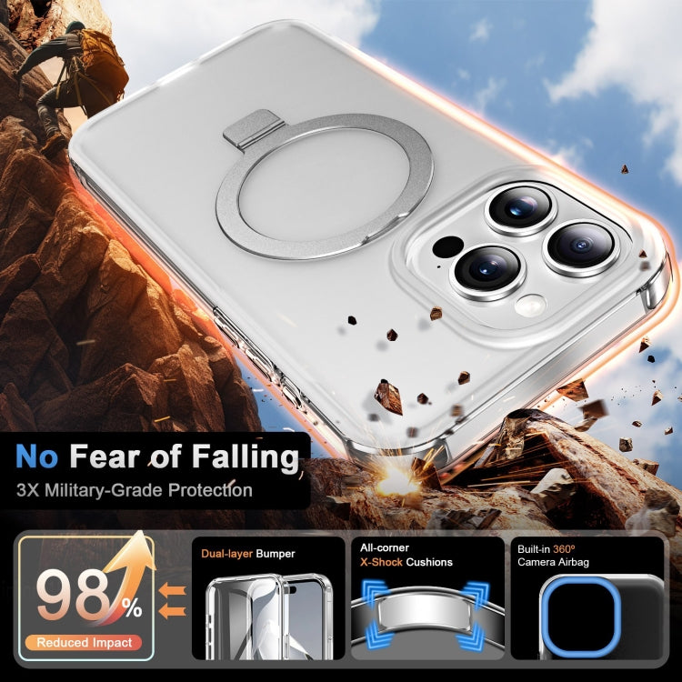 For iPhone 15 Pro Max Frosted Skin Feel MagSafe Holder 360 Full Body Phone Case(Transparent) - iPhone 15 Pro Max Cases by buy2fix | Online Shopping UK | buy2fix