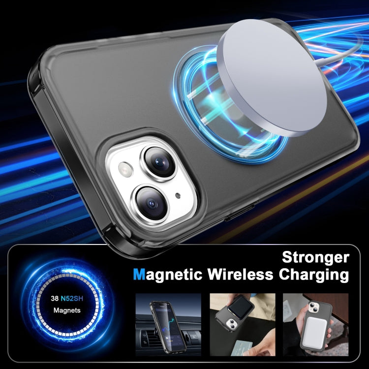 For iPhone 15 Plus Frosted Skin Feel MagSafe Holder 360 Full Body Phone Case(Black) - iPhone 15 Plus Cases by buy2fix | Online Shopping UK | buy2fix