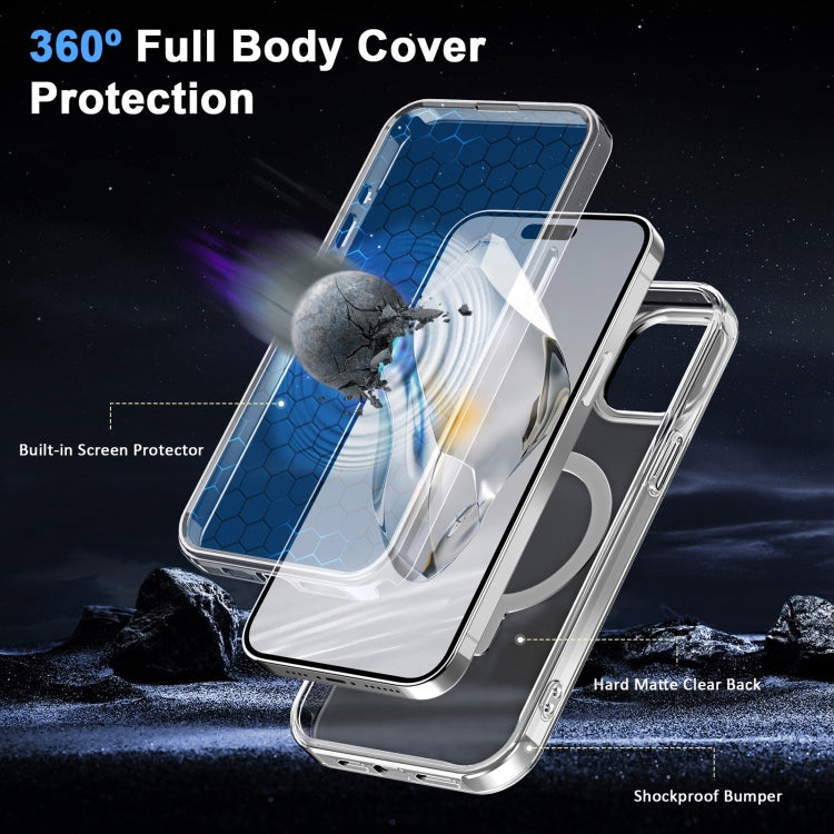 For iPhone 15 Plus Frosted Skin Feel MagSafe Holder 360 Full Body Phone Case(Transparent) - iPhone 15 Plus Cases by buy2fix | Online Shopping UK | buy2fix