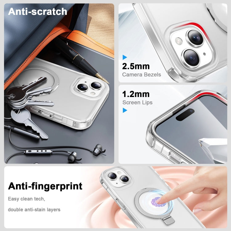 For iPhone 15 Plus Frosted Skin Feel MagSafe Holder 360 Full Body Phone Case(Transparent) - iPhone 15 Plus Cases by buy2fix | Online Shopping UK | buy2fix
