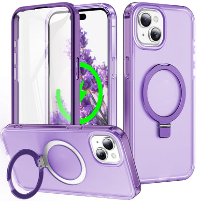 For iPhone 15 Plus Frosted Skin Feel MagSafe Holder 360 Full Body Phone Case(Purple) - iPhone 15 Plus Cases by buy2fix | Online Shopping UK | buy2fix