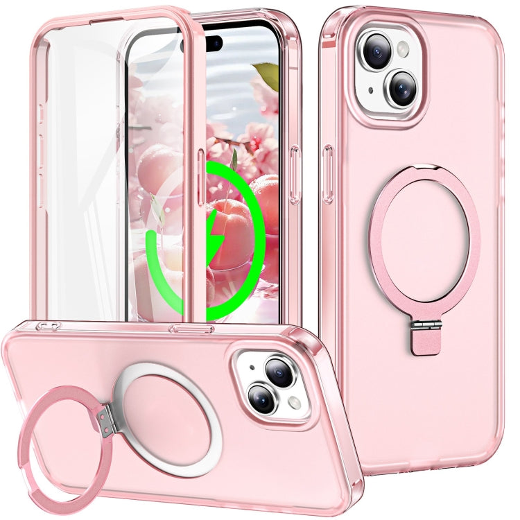 For iPhone 14 Plus Frosted Skin Feel MagSafe Holder 360 Full Body Phone Case(Pink) - iPhone 14 Plus Cases by buy2fix | Online Shopping UK | buy2fix