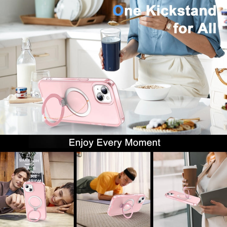 For iPhone 14 Plus Frosted Skin Feel MagSafe Holder 360 Full Body Phone Case(Pink) - iPhone 14 Plus Cases by buy2fix | Online Shopping UK | buy2fix