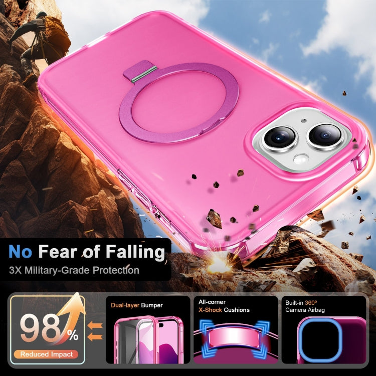 For iPhone 14 Plus Frosted Skin Feel MagSafe Holder 360 Full Body Phone Case(Rose Red) - iPhone 14 Plus Cases by buy2fix | Online Shopping UK | buy2fix