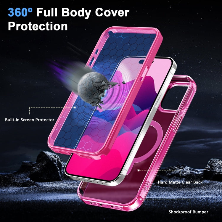 For iPhone 14 Plus Frosted Skin Feel MagSafe Holder 360 Full Body Phone Case(Rose Red) - iPhone 14 Plus Cases by buy2fix | Online Shopping UK | buy2fix