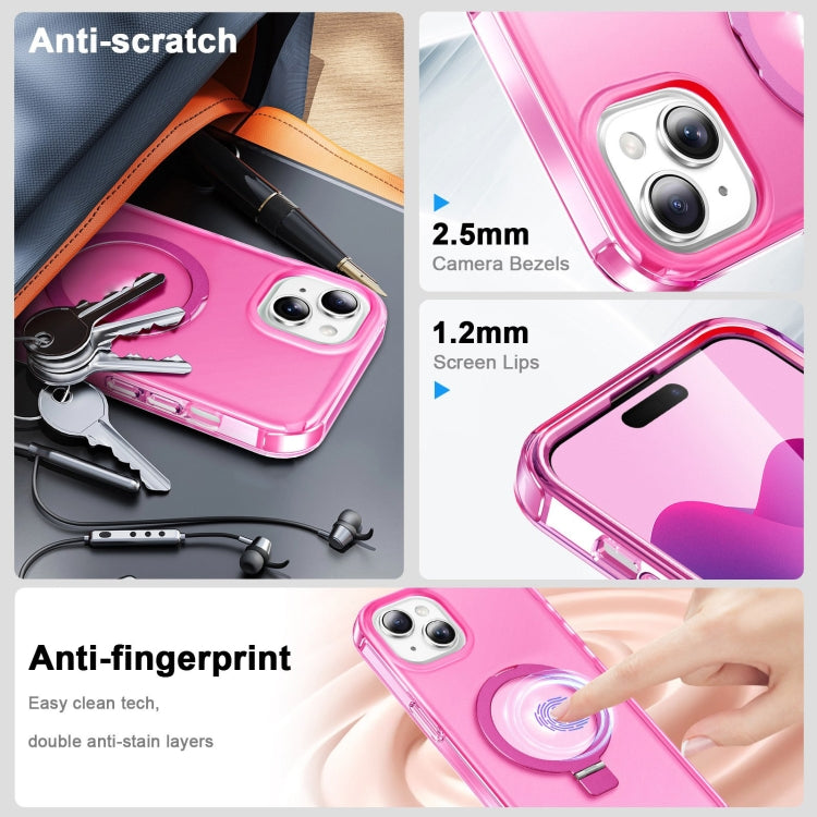 For iPhone 14 Plus Frosted Skin Feel MagSafe Holder 360 Full Body Phone Case(Rose Red) - iPhone 14 Plus Cases by buy2fix | Online Shopping UK | buy2fix