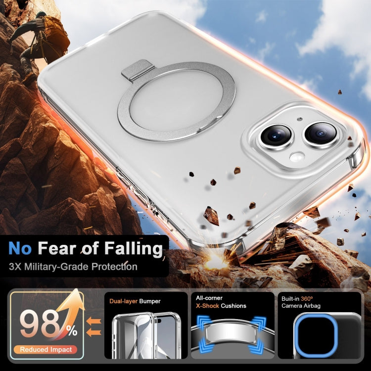 For iPhone 14 Plus Frosted Skin Feel MagSafe Holder 360 Full Body Phone Case(Transparent) - iPhone 14 Plus Cases by buy2fix | Online Shopping UK | buy2fix