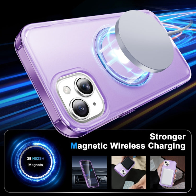 For iPhone 14 Plus Frosted Skin Feel MagSafe Holder 360 Full Body Phone Case(Purple) - iPhone 14 Plus Cases by buy2fix | Online Shopping UK | buy2fix