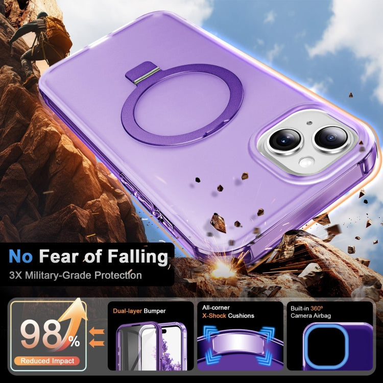 For iPhone 14 Plus Frosted Skin Feel MagSafe Holder 360 Full Body Phone Case(Purple) - iPhone 14 Plus Cases by buy2fix | Online Shopping UK | buy2fix