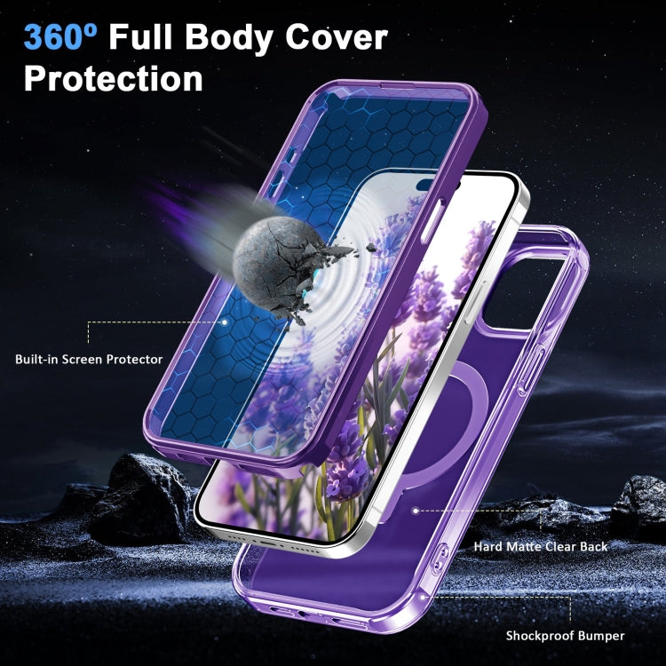 For iPhone 14 Plus Frosted Skin Feel MagSafe Holder 360 Full Body Phone Case(Purple) - iPhone 14 Plus Cases by buy2fix | Online Shopping UK | buy2fix