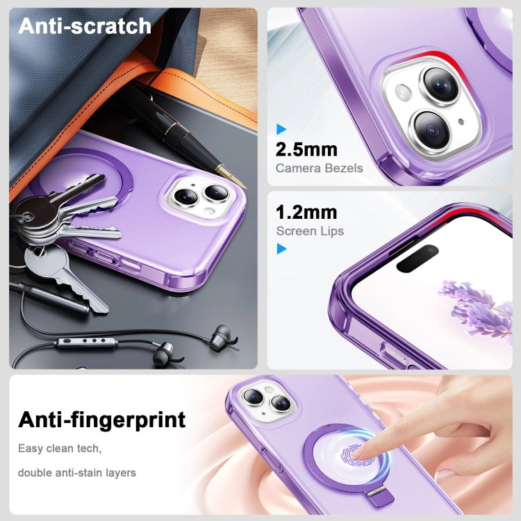 For iPhone 14 Plus Frosted Skin Feel MagSafe Holder 360 Full Body Phone Case(Purple) - iPhone 14 Plus Cases by buy2fix | Online Shopping UK | buy2fix