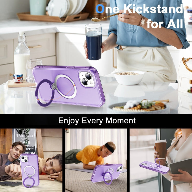 For iPhone 14 Plus Frosted Skin Feel MagSafe Holder 360 Full Body Phone Case(Purple) - iPhone 14 Plus Cases by buy2fix | Online Shopping UK | buy2fix