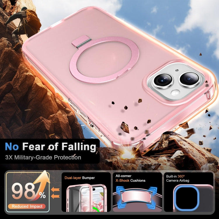 For iPhone 14 Frosted Skin Feel MagSafe Holder 360 Full Body Phone Case(Pink) - iPhone 14 Cases by buy2fix | Online Shopping UK | buy2fix