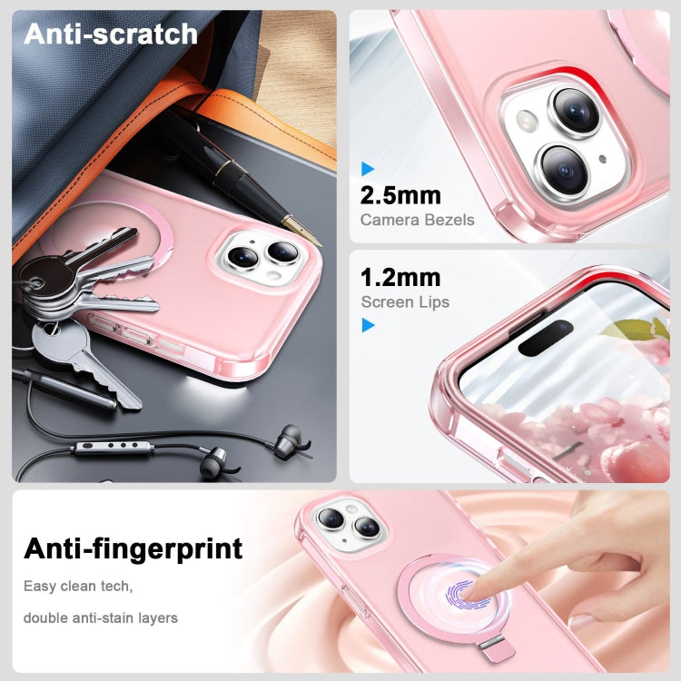 For iPhone 14 Frosted Skin Feel MagSafe Holder 360 Full Body Phone Case(Pink) - iPhone 14 Cases by buy2fix | Online Shopping UK | buy2fix