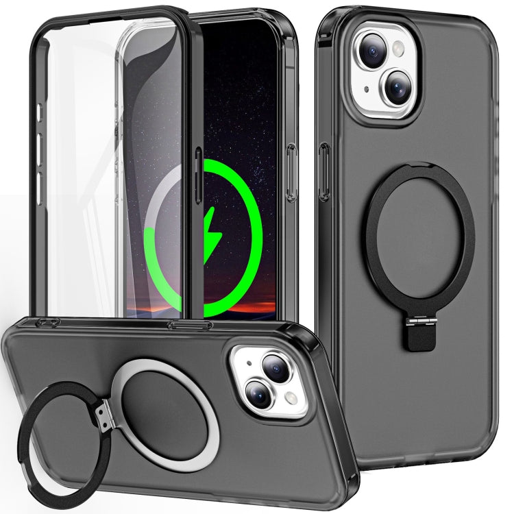 For iPhone 14 Frosted Skin Feel MagSafe Holder 360 Full Body Phone Case(Black) - iPhone 14 Cases by buy2fix | Online Shopping UK | buy2fix