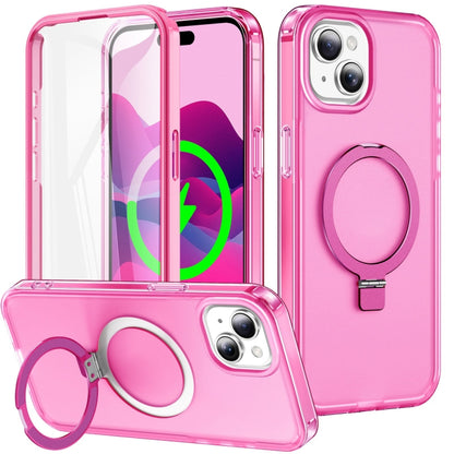 For iPhone 14 Frosted Skin Feel MagSafe Holder 360 Full Body Phone Case(Rose Red) - iPhone 14 Cases by buy2fix | Online Shopping UK | buy2fix