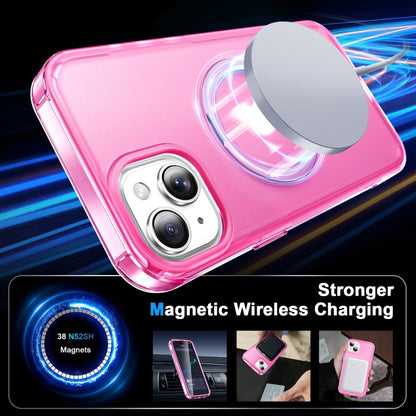 For iPhone 14 Frosted Skin Feel MagSafe Holder 360 Full Body Phone Case(Rose Red) - iPhone 14 Cases by buy2fix | Online Shopping UK | buy2fix