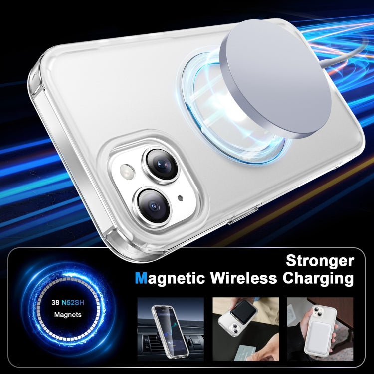 For iPhone 14 Frosted Skin Feel MagSafe Holder 360 Full Body Phone Case(Transparent) - iPhone 14 Cases by buy2fix | Online Shopping UK | buy2fix