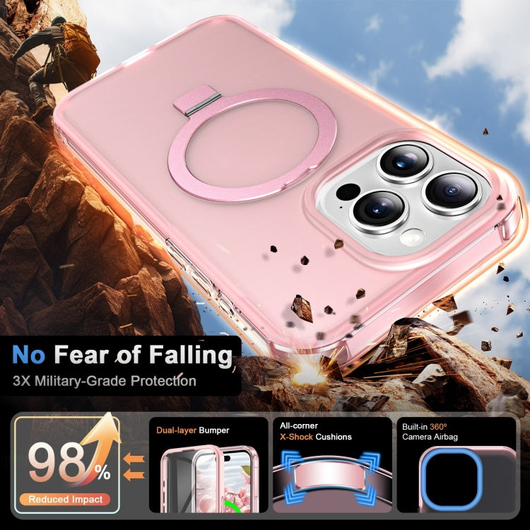 For iPhone 14 Pro Frosted Skin Feel MagSafe Holder 360 Full Body Phone Case(Pink) - iPhone 14 Pro Cases by buy2fix | Online Shopping UK | buy2fix