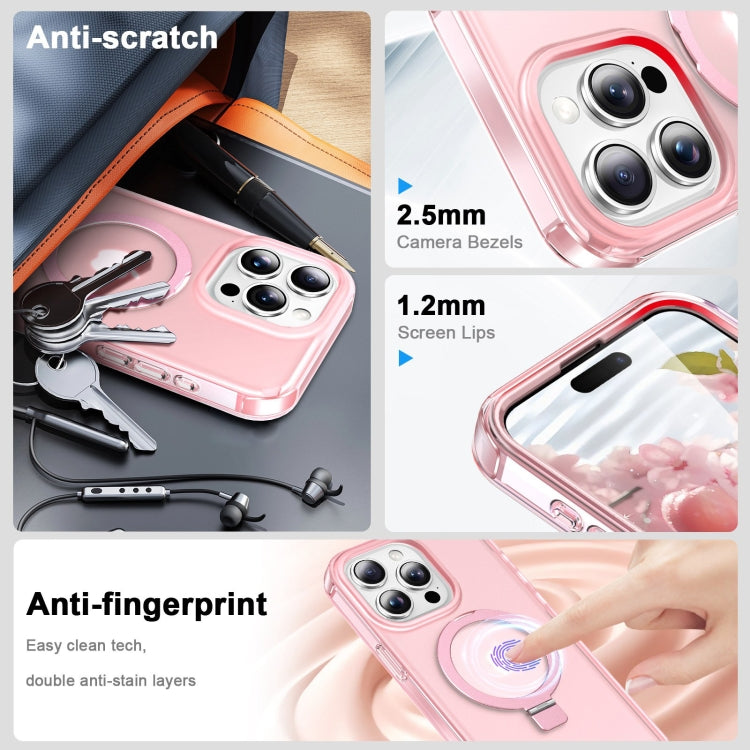 For iPhone 14 Pro Frosted Skin Feel MagSafe Holder 360 Full Body Phone Case(Pink) - iPhone 14 Pro Cases by buy2fix | Online Shopping UK | buy2fix