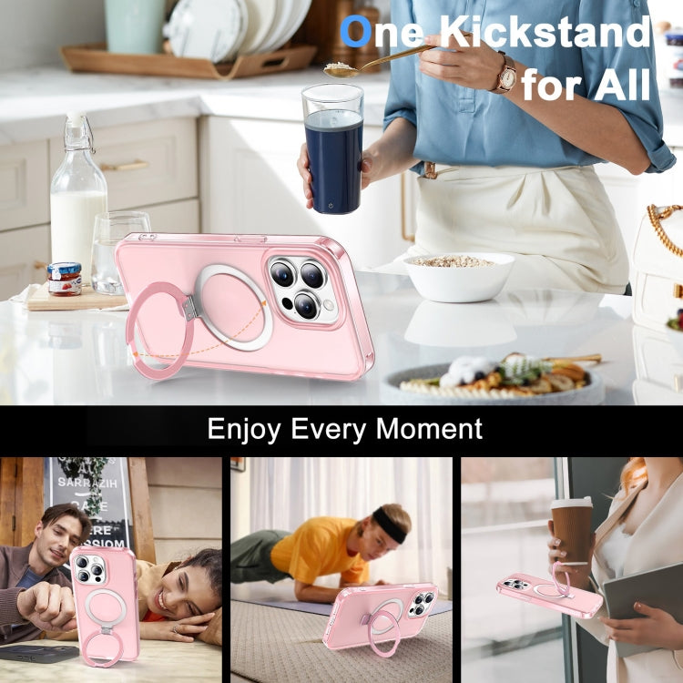 For iPhone 14 Pro Frosted Skin Feel MagSafe Holder 360 Full Body Phone Case(Pink) - iPhone 14 Pro Cases by buy2fix | Online Shopping UK | buy2fix