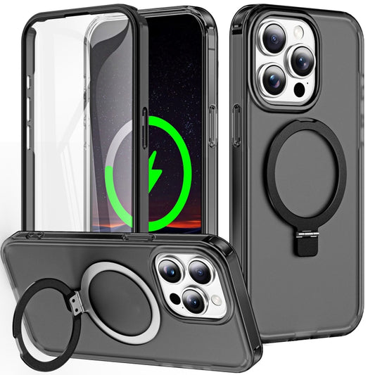 For iPhone 14 Pro Frosted Skin Feel MagSafe Holder 360 Full Body Phone Case(Black) - iPhone 14 Pro Cases by buy2fix | Online Shopping UK | buy2fix