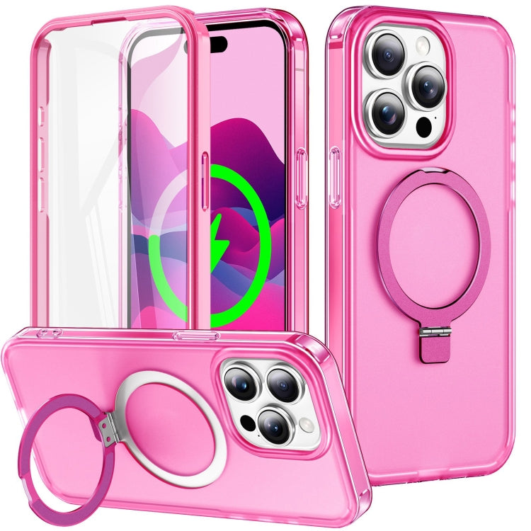 For iPhone 14 Pro Frosted Skin Feel MagSafe Holder 360 Full Body Phone Case(Rose Red) - iPhone 14 Pro Cases by buy2fix | Online Shopping UK | buy2fix