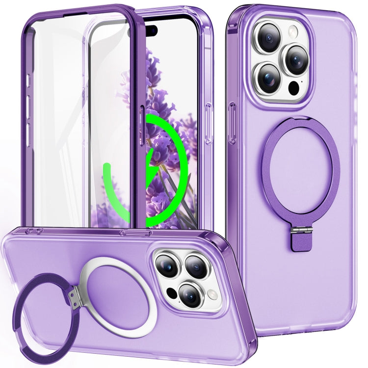For iPhone 14 Pro Frosted Skin Feel MagSafe Holder 360 Full Body Phone Case(Purple) - iPhone 14 Pro Cases by buy2fix | Online Shopping UK | buy2fix