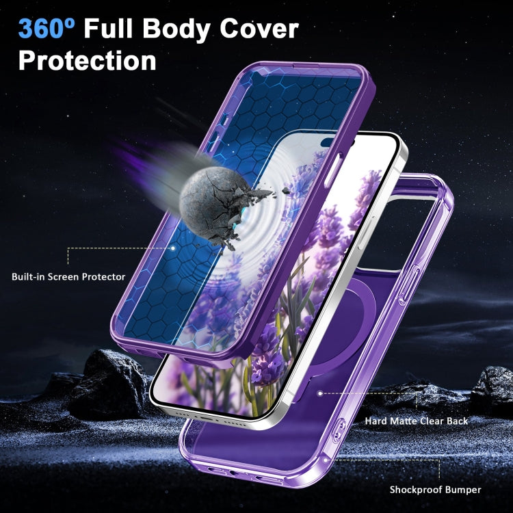 For iPhone 14 Pro Frosted Skin Feel MagSafe Holder 360 Full Body Phone Case(Purple) - iPhone 14 Pro Cases by buy2fix | Online Shopping UK | buy2fix