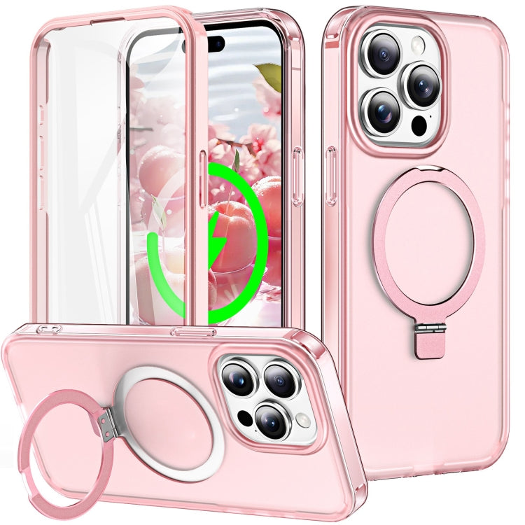 For iPhone 14 Pro Max Frosted Skin Feel MagSafe Holder 360 Full Body Phone Case(Pink) - iPhone 14 Pro Max Cases by buy2fix | Online Shopping UK | buy2fix
