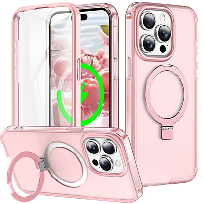 For iPhone 14 Pro Max Frosted Skin Feel MagSafe Holder 360 Full Body Phone Case(Pink) - iPhone 14 Pro Max Cases by buy2fix | Online Shopping UK | buy2fix