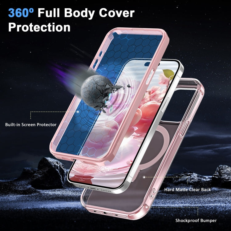 For iPhone 14 Pro Max Frosted Skin Feel MagSafe Holder 360 Full Body Phone Case(Pink) - iPhone 14 Pro Max Cases by buy2fix | Online Shopping UK | buy2fix